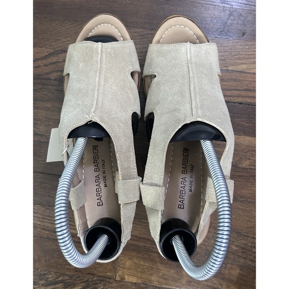 BARBARA BARBIERI Italy Women Shoes Sz 7.5 Brown Tan Suede Leather Wedge Sandals - Picture 4 of 8